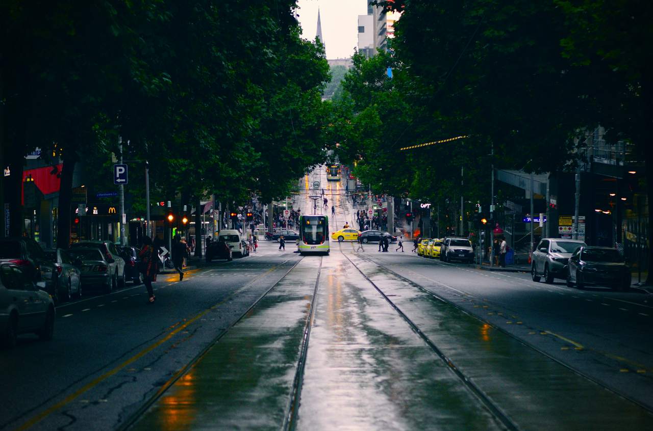 Rainy Melbourne CBD street.