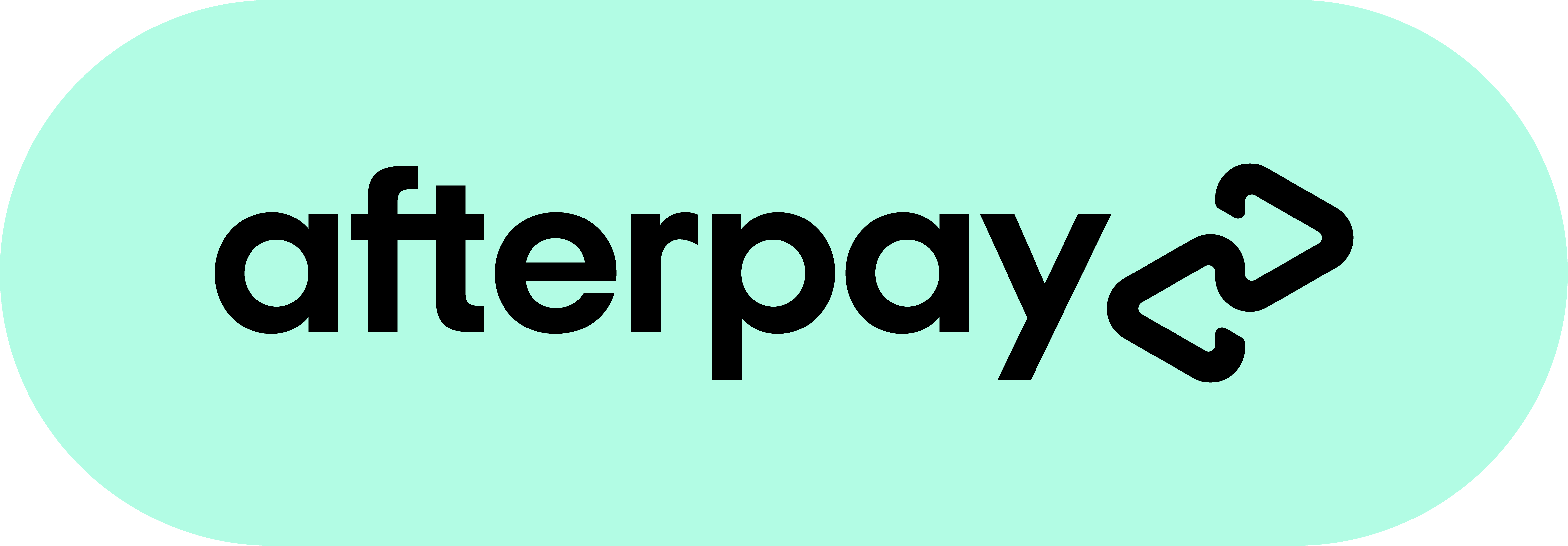 Word 'afterpay' on a light green solid background with rounded edges