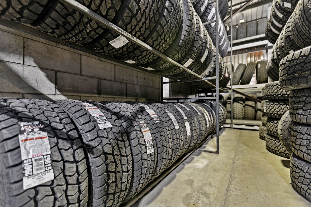 Warehouse racks of tyres