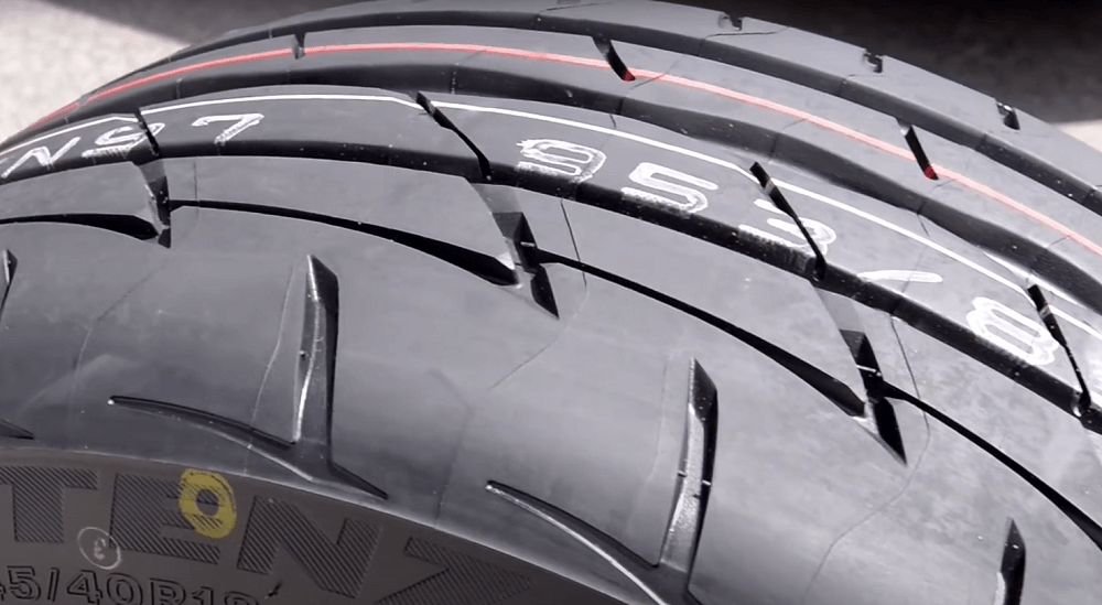 Close up of RE003 tyre tread pattern