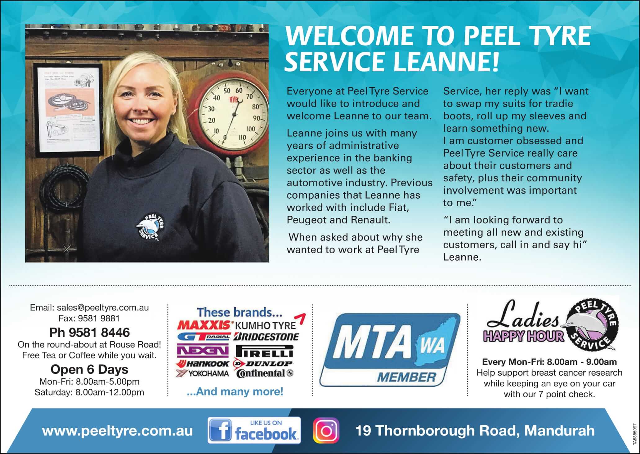 Welcome to Peel Tyre Service, Leanne!
