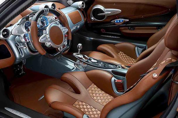 The inside of a distinctive Pagani interior.