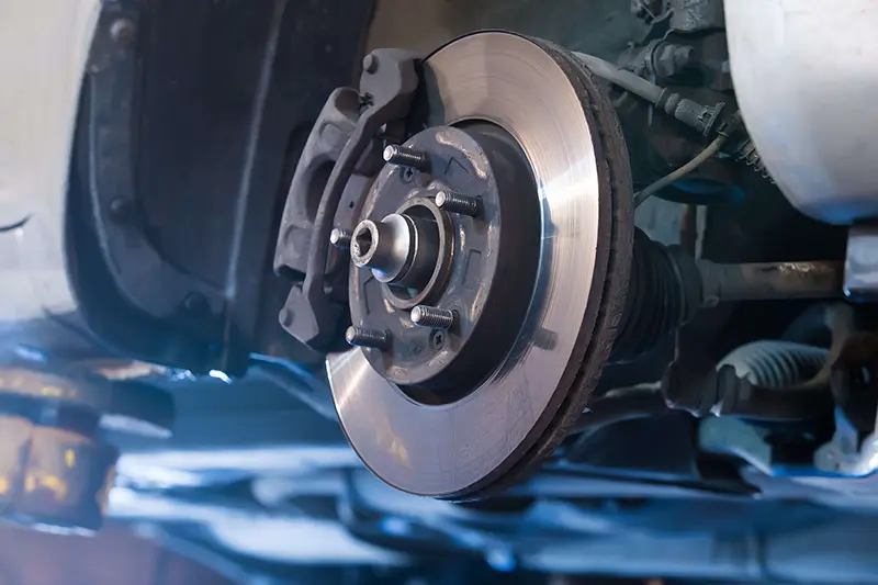 Disk brake assembly with vehicle wheel removed