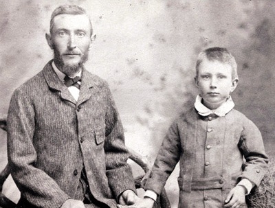 A young Merrington (right) with his father who was an early Australian wheelwright.