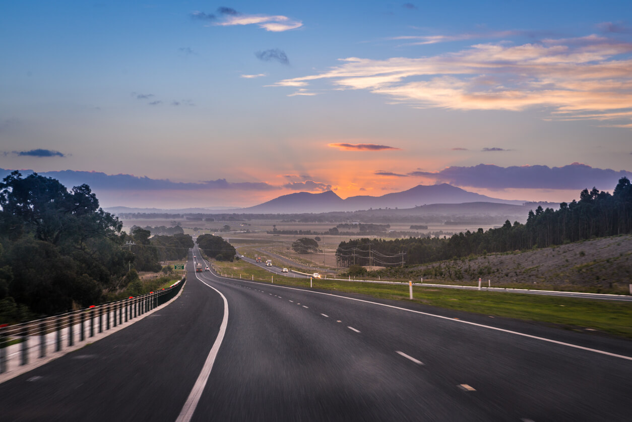 Highway landscape with mountain Ararat in background.