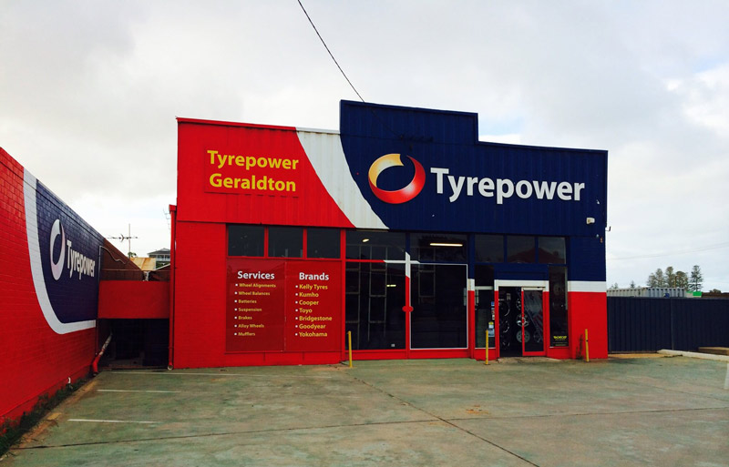 Tyrepower workshop with Tyrepower logo in Geraldton Western Australia