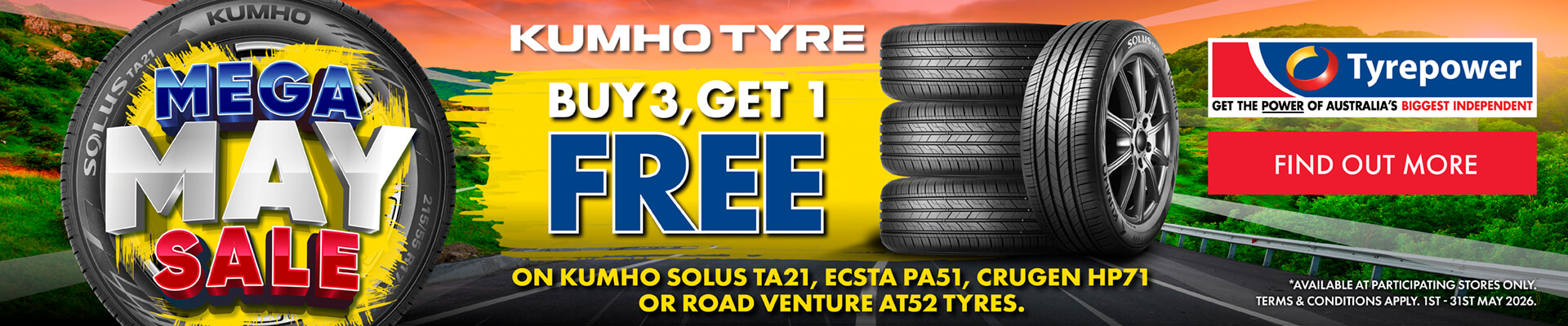 Buy 3 get 1 free on select Kumho tyres